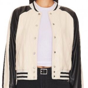 Central Park West Issa Quilted Black and Cream Bomber Jacket